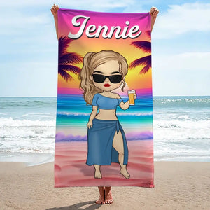 Summer, Beach, Pool, Travel - Bestie Personalized Custom Beach Towel - Summer Vacation Gift, Birthday Pool Party Gift For Best Friends, BFF, Sisters