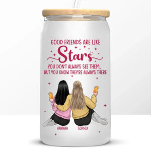 Good Friends Are Like Stars - Bestie Personalized Custom Glass Cup, Iced Coffee Cup - Summer Vacation Gift For Best Friends, BFF, Sisters