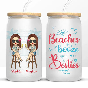 Beach Days And Besties Always - Bestie Personalized Custom Glass Cup, Iced Coffee Cup - Summer Vacation Gift For Best Friends, BFF, Sisters