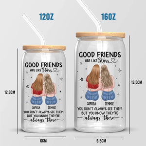 Friends Become Our Chosen Family - Bestie Personalized Custom Glass Cup, Iced Coffee Cup - Gift For Best Friends, BFF, Sisters