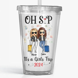 Holy Sip! It's A Besties Trip - Bestie Personalized Custom Clear Acrylic Tumbler - Summer Vacation Gift For Best Friends, BFF, Sisters