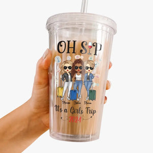 Holy Sip! It's A Besties Trip - Bestie Personalized Custom Clear Acrylic Tumbler - Summer Vacation Gift For Best Friends, BFF, Sisters