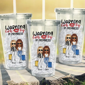 Warning In Our Girls Trip Era - Bestie Personalized Custom Clear Acrylic Tumbler - Summer Vacation Gift For Best Friends, BFF, Sisters