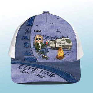 Camp Hair Don't Care - Camping Personalized Custom Mesh-back Baseball Cap, Baseball Trucker Cap - Gift For Husband Wife, Camping Lovers