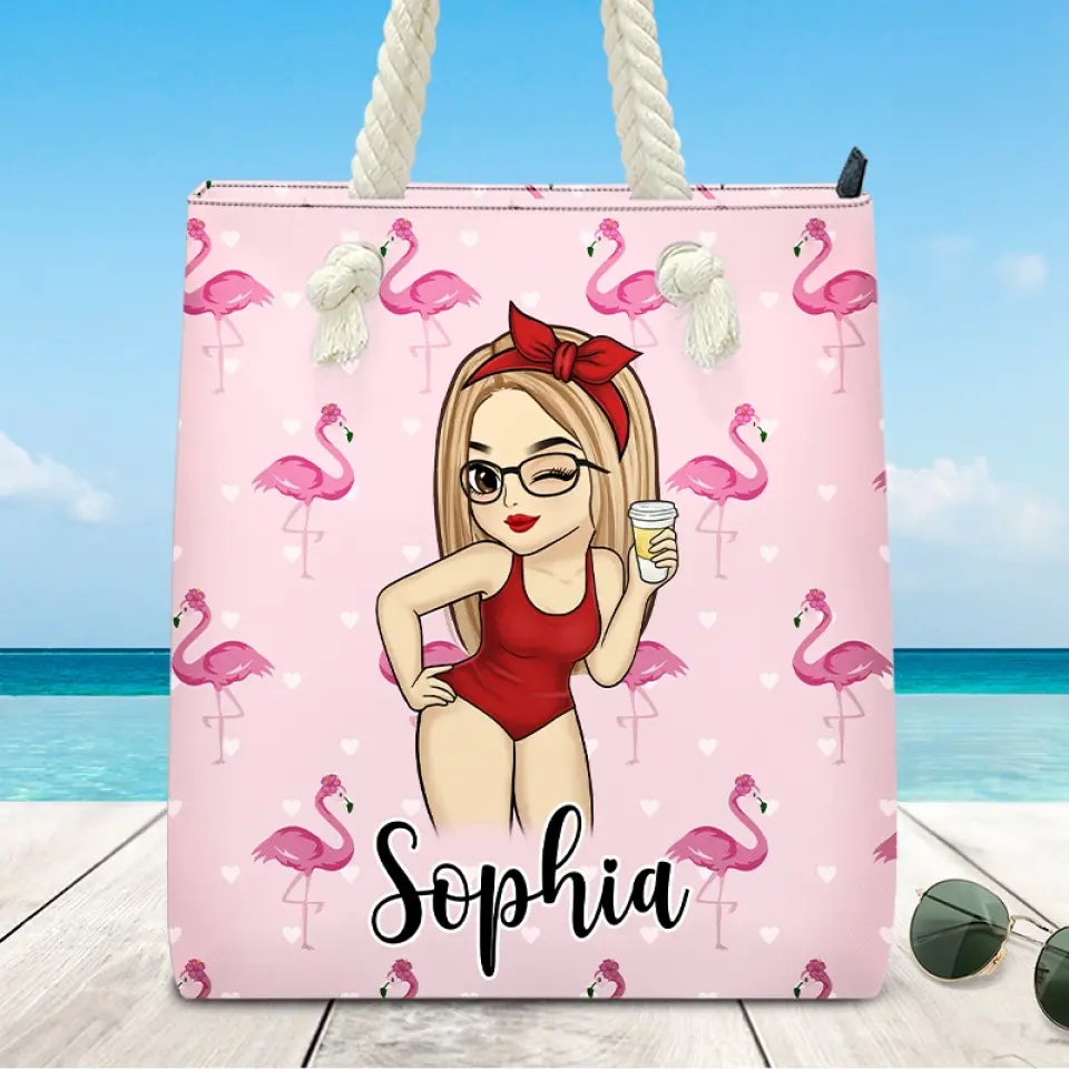 The Beach Is My Happy Place - Bestie Personalized Custom Beach Bag - Summer Vacation Gift For Best Friends, BFF, Sisters