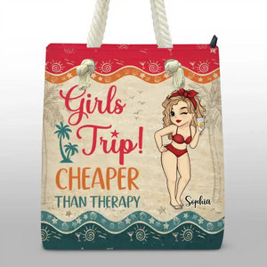 Girls Trip! Cheaper Than Therapy - Bestie Personalized Custom Beach Bag - Summer Vacation Gift For Best Friends, BFF, Sisters