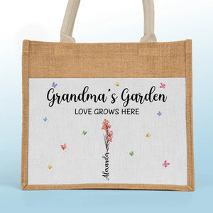 Grandma's Garden - Family Personalized Custom Tote Gift Bags, Jute Tote Bags, Beach Bags - Gift For Mom, Grandma