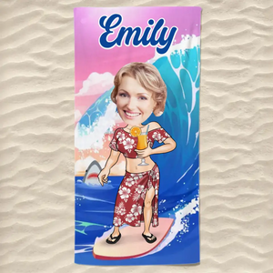 Custom Photo Me And The Ocean - Family Personalized Custom Beach Towel - Summer Vacation Gift, Birthday Pool Party Gift For Husband Wife, Family Members