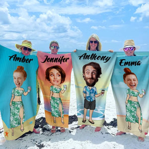 Custom Photo Call Me On My Shellphone - Family Personalized Custom Beach Towel - Summer Vacation Gift, Birthday Pool Party Gift For Husband Wife, Family Members