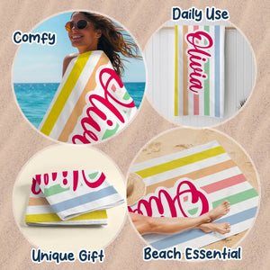 Gone To The Beach - Bestie Personalized Custom Beach Towel - Summer Vacation Gift, Birthday Pool Party Gift For Best Friends, BFF, Sisters