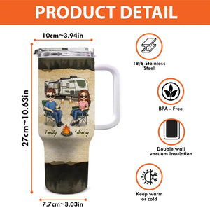 You And Me, Camping Partners For Life - Camping Personalized Custom 40 Oz Stainless Steel Tumbler With Handle - Gift For Husband Wife, Camping Lovers