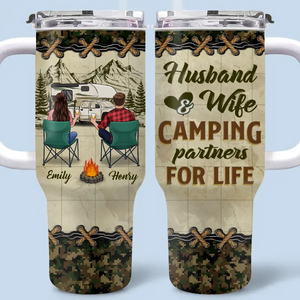 Together We Achieve Camping Couple Goals - Camping Personalized Custom 40 Oz Stainless Steel Tumbler With Handle - Gift For Husband Wife, Camping Lovers