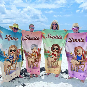 Chill Mode Activated - Bestie Personalized Custom Beach Towel - Summer Vacation Gift, Birthday Pool Party Gift For Best Friends, BFF, Sisters