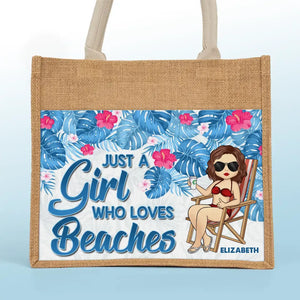 Just A Girl Who Loves Summer - Bestie Personalized Custom Tote Gift Bags, Jute Tote Bags, Beach Bags - Gift For Best Friends, BFF, Sisters