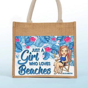 Just A Girl Who Loves Summer - Bestie Personalized Custom Tote Gift Bags, Jute Tote Bags, Beach Bags - Gift For Best Friends, BFF, Sisters