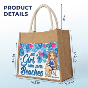 Just A Girl Who Loves Summer - Bestie Personalized Custom Tote Gift Bags, Jute Tote Bags, Beach Bags - Gift For Best Friends, BFF, Sisters