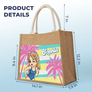 Summer Vibe - Bestie Personalized Custom Tote Gift Bags, Jute Tote Bags, Beach Bags - Gift For Best Friends, BFF, Sisters