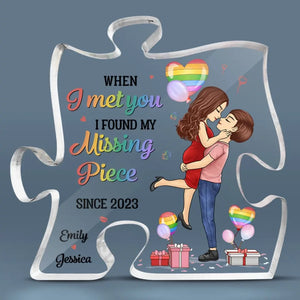 You Are The Missing Piece - Couple Personalized Custom Puzzle Shaped Acrylic Plaque - Gift For Husband Wife, Anniversary, LGBTQ+