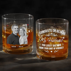 Custom Photo Congrats On Being My Husband - Couple Personalized Custom Whiskey Glass - Gift For Husband Wife, Anniversary