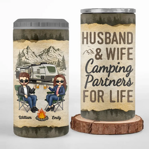 Together We Watch People Park Their Campers - Camping Personalized Custom 4 In 1 Can Cooler Tumbler - Gift For Couple, Husband Wife, Camping Lovers