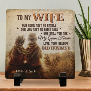 My Wife Is My Queen Forever - Couple Personalized Custom Square Shaped Stone With Stand - Gift For Husband Wife, Anniversary