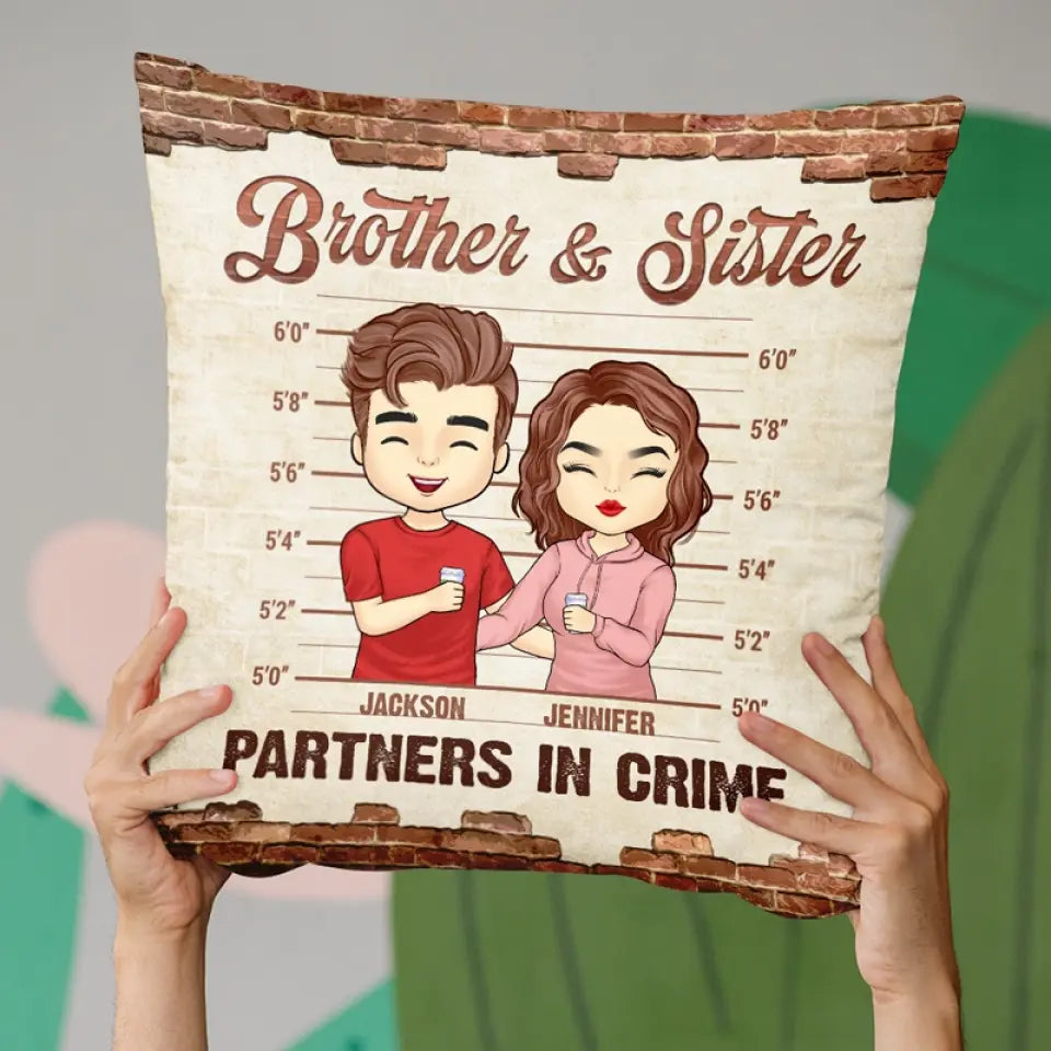 Partners In Crime - Family Personalized Custom Pillow - Gift For Family Members, Siblings, Brothers, Sisters