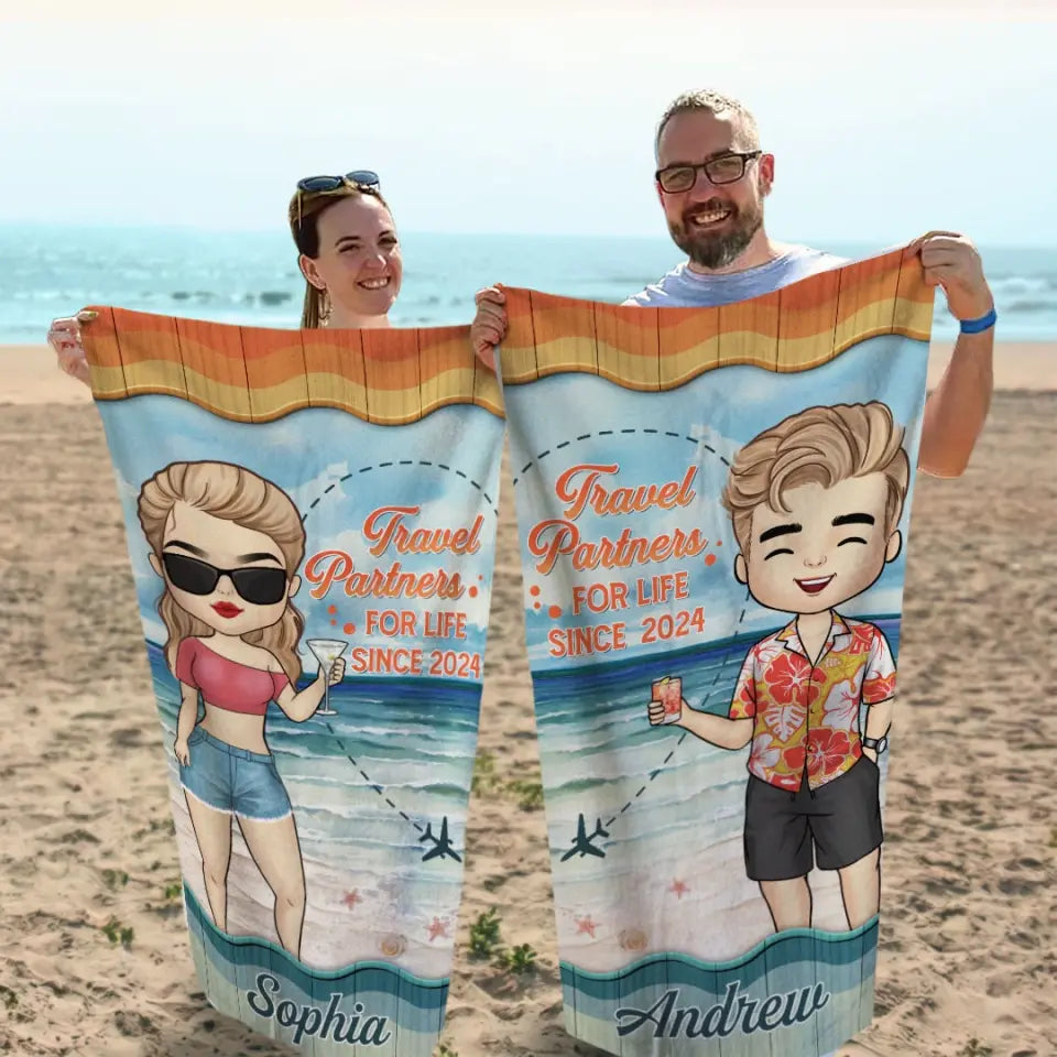 My Favorite Travel Partner - Couple Personalized Custom Beach Towel - Summer Vacation Gift For Husband Wife, Anniversary