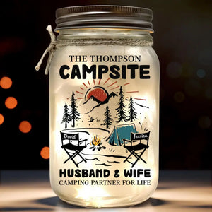 Making Memories One Campsite At A Time - Camping Personalized Custom Mason Jar Light - Gift For Couple, Husband Wife, Camping Lovers