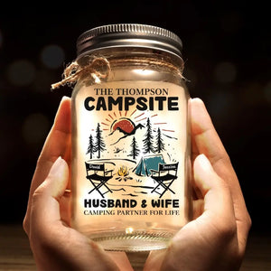 Making Memories One Campsite At A Time - Camping Personalized Custom Mason Jar Light - Gift For Couple, Husband Wife, Camping Lovers