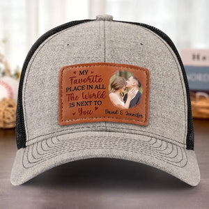 Custom Photo You Are My Favorite Place - Couple Personalized Custom Leather Patch Hat - Gift For Husband Wife, Anniversary