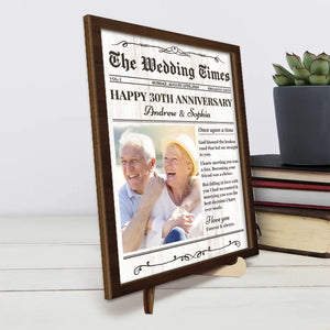 Custom Photo Falling In Love All Over Again - Couple Personalized Custom 2-Layered Wooden Plaque With Stand - Gift For Husband Wife, Anniversary