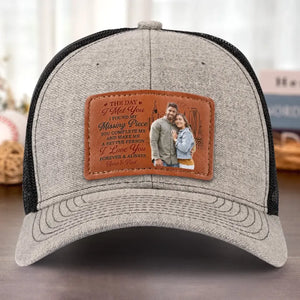 Custom Photo I Found My Missing Piece When I Met You - Couple Personalized Custom Leather Patch Hat - Gift For Husband Wife, Anniversary