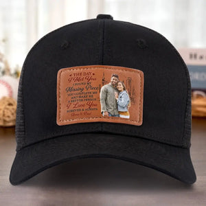 Custom Photo I Found My Missing Piece When I Met You - Couple Personalized Custom Leather Patch Hat - Gift For Husband Wife, Anniversary