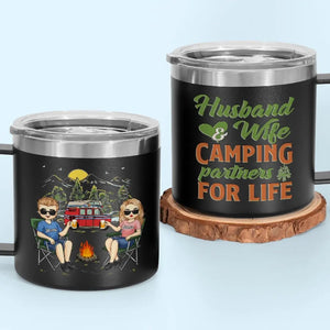 Life Is Better Around The Campfire - Camping Personalized Custom 14oz Stainless Steel Tumbler With Handle - Gift For Couple, Husband Wife, Camping Lovers