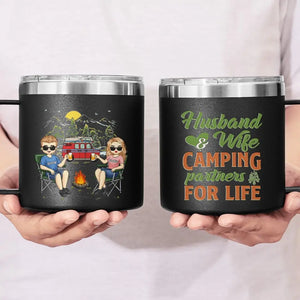 Life Is Better Around The Campfire - Camping Personalized Custom 14oz Stainless Steel Tumbler With Handle - Gift For Couple, Husband Wife, Camping Lovers