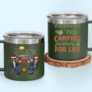 Life Is Better Around The Campfire - Camping Personalized Custom 14oz Stainless Steel Tumbler With Handle - Gift For Couple, Husband Wife, Camping Lovers