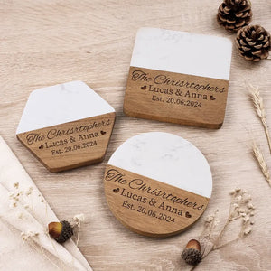 You're Mine Forever - Couple Personalized Custom Marble Wood Coaster - Gift For Husband Wife, Anniversary