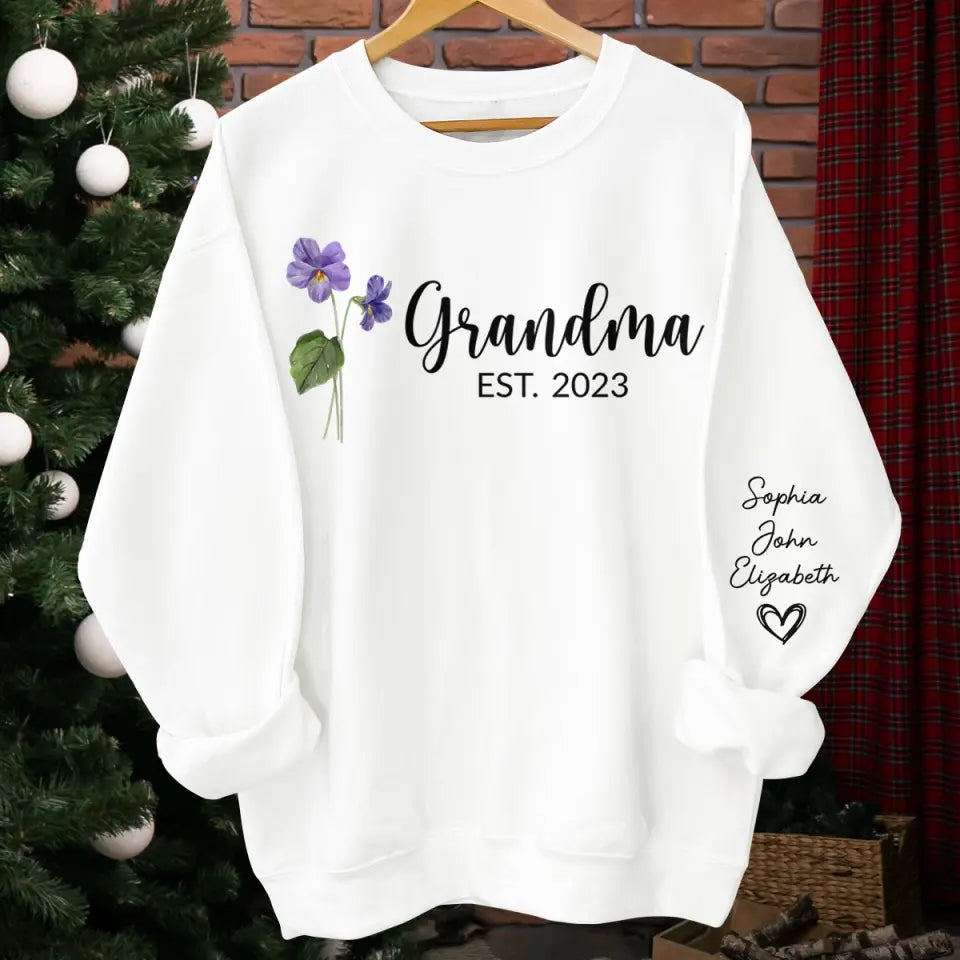 Grandma Plants The Seeds Of Love That Bloom Forever - Family Personalized Custom Unisex Sweatshirt With Design On Sleeve - Gift For Mom, Grandma