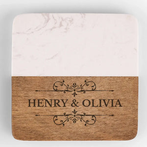 Together Is A Wonderful Place To Be - Couple Personalized Custom Marble Wood Coaster - Gift For Husband Wife, Anniversary