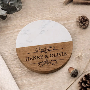 Together Is A Wonderful Place To Be - Couple Personalized Custom Marble Wood Coaster - Gift For Husband Wife, Anniversary