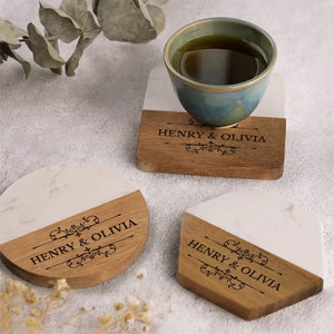 Together Is A Wonderful Place To Be - Couple Personalized Custom Marble Wood Coaster - Gift For Husband Wife, Anniversary