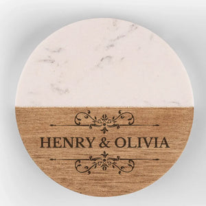 Together Is A Wonderful Place To Be - Couple Personalized Custom Marble Wood Coaster - Gift For Husband Wife, Anniversary