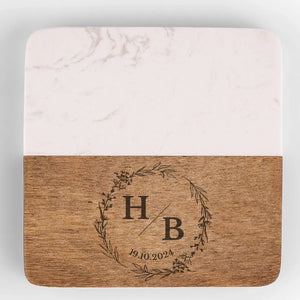 Never A Dull Moment Together - Couple Personalized Custom Marble Wood Coaster - Gift For Husband Wife, Anniversary