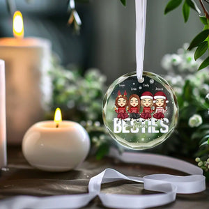 Besties Forever - Bestie Personalized Custom Circle Glass Ornament - Christmas Gift For Best Friends, BFF, Sisters