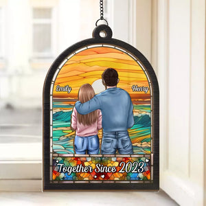 I'll Stop The World And Melt With You - Couple Personalized Window Hanging Suncatcher - Gift For Husband Wife, Anniversary