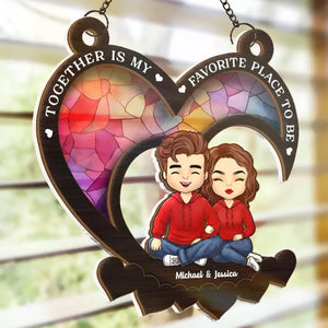 Falling In Love All Over Again - Couple Personalized Window Hanging Suncatcher - Gift For Husband Wife, Anniversary