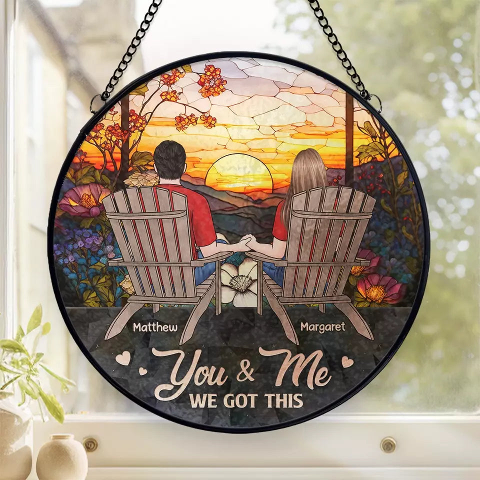 Love You Forever - Couple Personalized Custom Stained Glass Window Hanging Suncatcher - Gift For Husband Wife, Anniversary