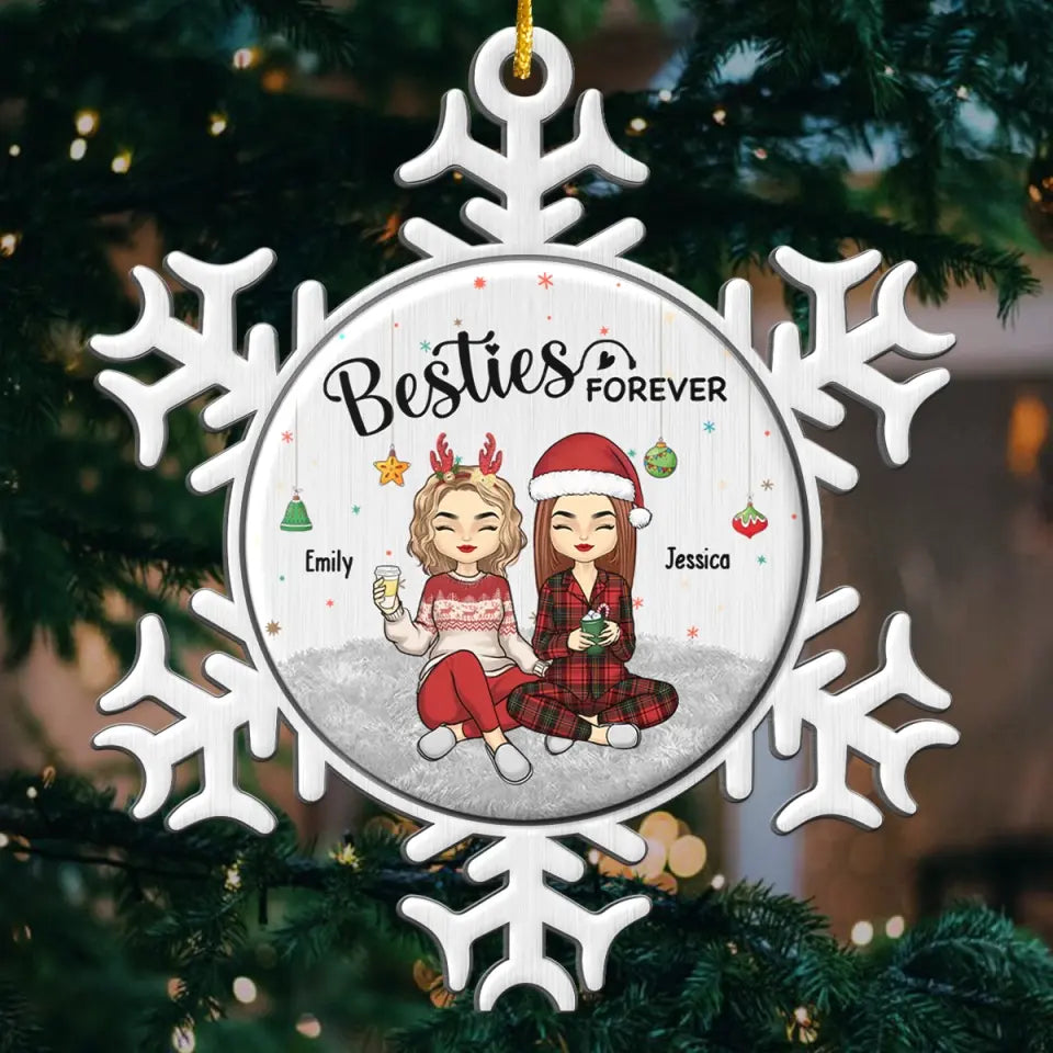 Besties Forever - Bestie Personalized Custom Ornament - Metal Custom Shaped - Christmas Gift For Best Friends, BFF, Sisters