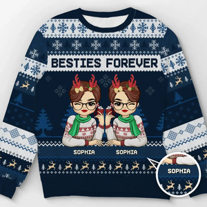 Merry Bestiemas - Bestie Personalized Custom Ugly Sweatshirt - Unisex Wool Jumper - Christmas Gift For Best Friends, BFF, Sisters