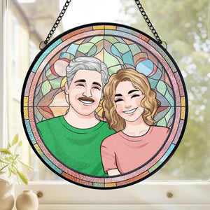 Happy Wife, Happy Life! - Couple Personalized Custom Stained Glass Window Hanging Suncatcher - Christmas Gift For Husband Wife, Anniversary